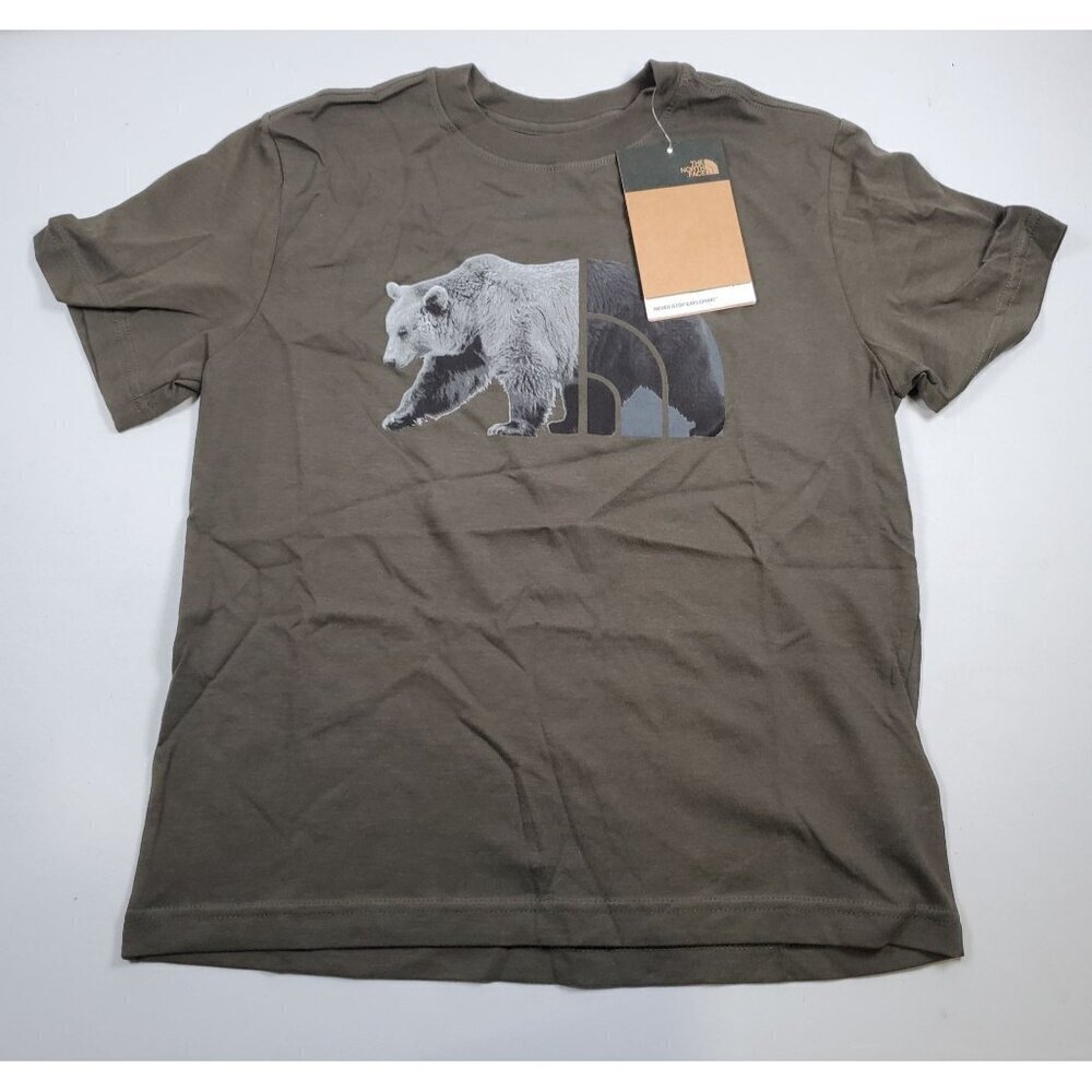 The North Face Bear Graphic Tee Overlay Shirt Top Boys Size Small NWT Crew Neck